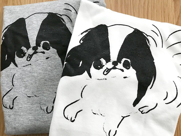 【受注生産】狆　Tシャツ（グレー）犬 3枚目の画像