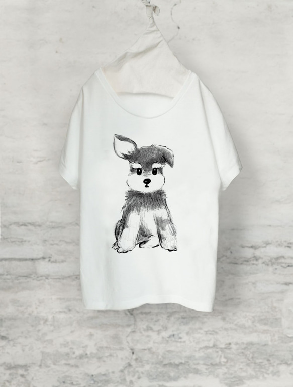 ミニチュアシュナウザー　ドルマンTシャツ（ホワイト）犬 　シュナ 1枚目の画像
