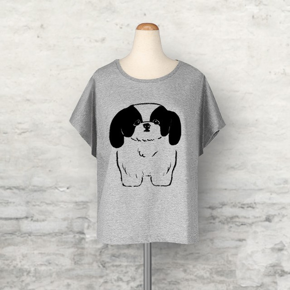 シーズー　ドルマンTシャツ（グレー）犬 1枚目の画像