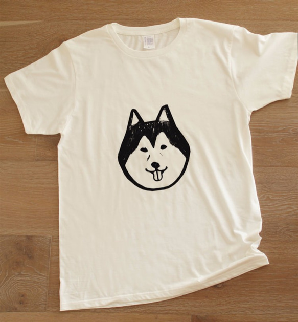 犬　シベリアンハスキー　Tシャツ　メンズ　ホワイト 2枚目の画像