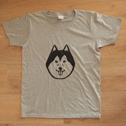 犬　シベリアンハスキー　Tシャツ　メンズ　グレー 2枚目の画像