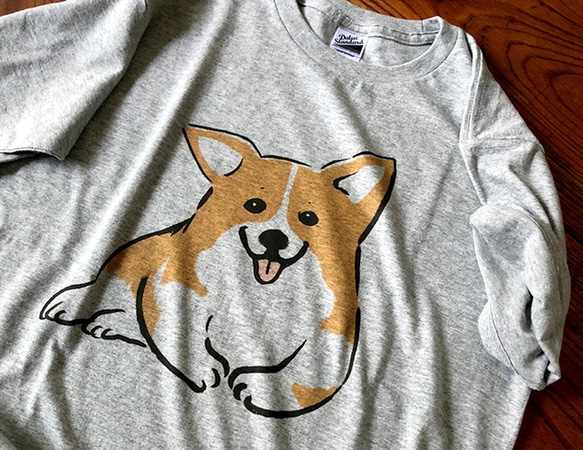 コーギー　Tシャツ （グレー） 犬 2枚目の画像