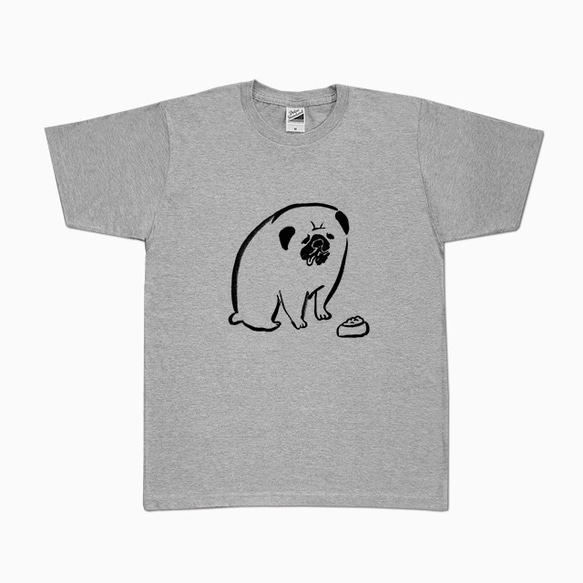 餌待ち パグ　Tシャツ （グレー） 犬 2枚目の画像