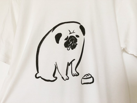 餌待ち パグ Tシャツ（ホワイト）犬　XLサイズ 4枚目の画像