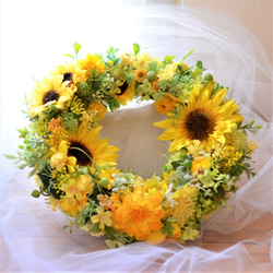 ひまわりリース 向日葵リース 夏 元気なフレッシュイエローカラー