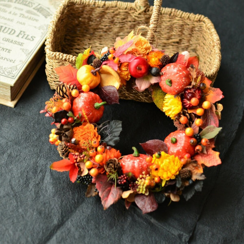 ハロウィン(*^^*)リース　秋リースHALLOWEEN 木の実リース　雑貨 ハロウィン(*^^*)リース 秋リースHALLOWEEN 木の実リース 雑貨