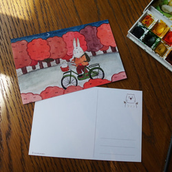兔子秋日腳踏車 | 明信片 第2張的照片