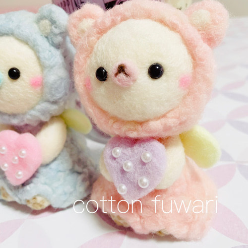もふもふ天使のくまちゃん♥羊毛フェルト くま バレンタイン ハート