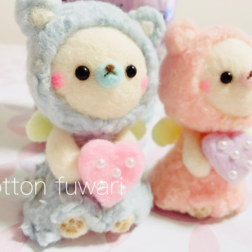 もふもふ天使のくまちゃん♥羊毛フェルト くま バレンタイン ハート