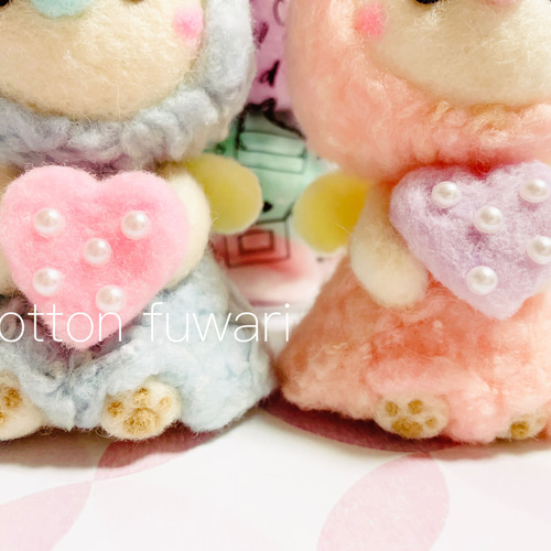 もふもふ天使のくまちゃん♥羊毛フェルト くま バレンタイン ハート