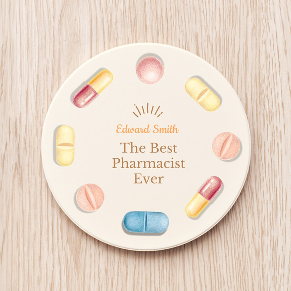 Best Pharmacist 最佳藥師藥丸陶瓷杯墊  客製 藥師 膠囊 禮物 第2張的照片