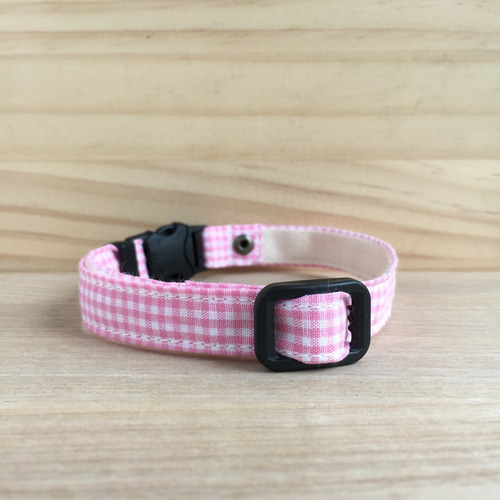 ピンクギンガムチェックわんちゃん猫ちゃん用襟付き首輪