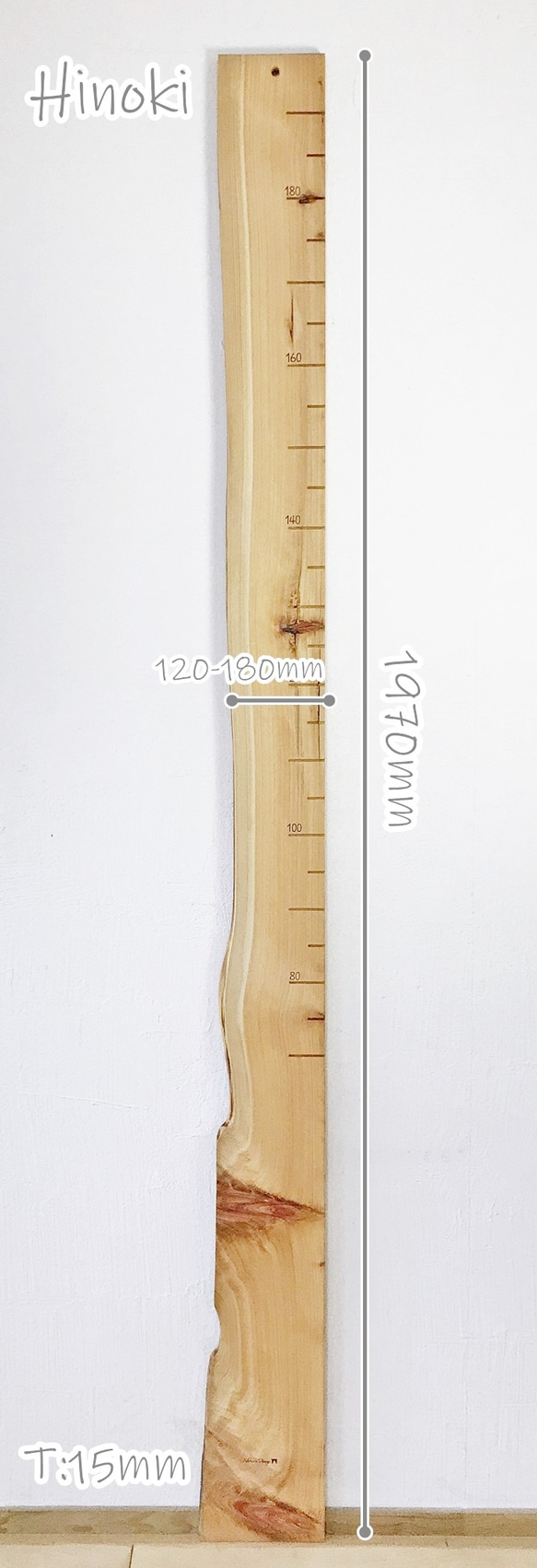 【木の身長計　耳付き材】ひのき／N-SIN-HN-18　お子さまの成長を見守る 3枚目の画像