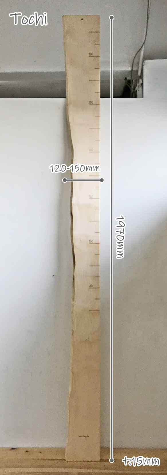 【木の身長計　耳付き材】とち／N-SIN-TC-24　お子さまの成長を見守る 3枚目の画像