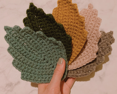 アクリルたわし(秋カラーの葉っぱ5枚セット) その他インテリア雑貨