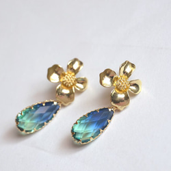 ピアス＊flower drop *Blue × Green 2枚目の画像