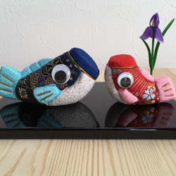 木目込み　ペア鯉のぼり＃2（置台付き）端午の節句　五月人形　置き物 4枚目の画像