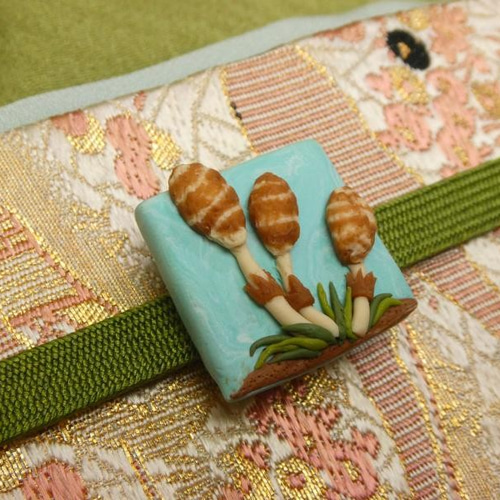 参考作品。帯留帯飾りセット『蒼翆』（朱） ポリマークレイ 参考作品。帯留帯飾りセット『蒼翆』（朱） ポリマークレイ