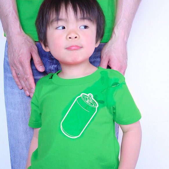 CAN  "蘇打水從罐子裡噴出來T恤"（綠）KIDS 第1張的照片
