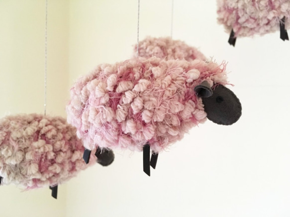 もふもふ毛糸の羊モビールミックスピンク m様専用 3枚目の画像