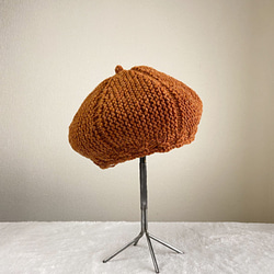 ★ SALE ★ ニットのパンプキンベレー帽（オレンジ） 3枚目の画像