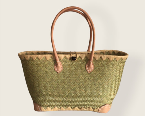 フランスマダガスカルのマルシェバックダークグリーン かごバッグ貴重品S