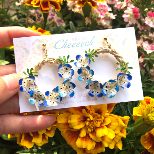 凌霄花(ノウゼンカズラ)ディップアート　ピアスorイヤリング 凌霄花(ノウゼンカズラ)ディップアート ピアスorイヤリング 藤の