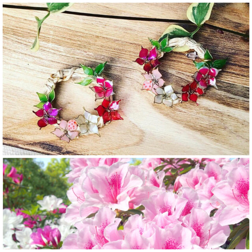 ディップアート】つつじの花冠 イヤリング・ノンホールピアス cheeeech
