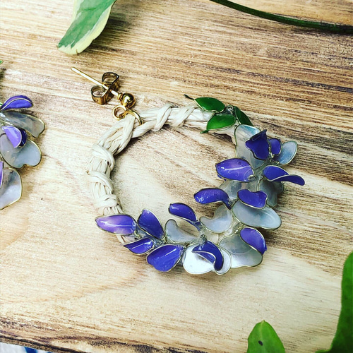 藤の花　ディップアート　ピアスorイヤリング ディップアート】藤の花のピアスの作り方 How to make wisteria