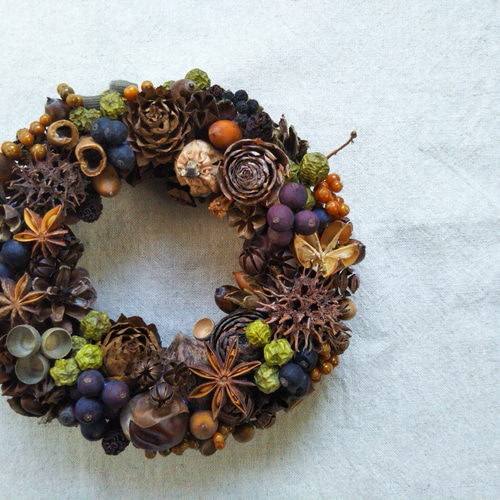 スターアニスやシナモンが香る、木の実のミニリース 森屋雑貨店 リース