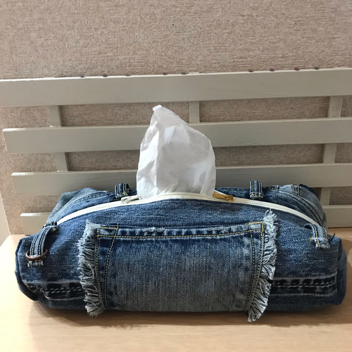 デニムリメイク 箱ティッシュケース インテリアおススメ♩ ティッシュ