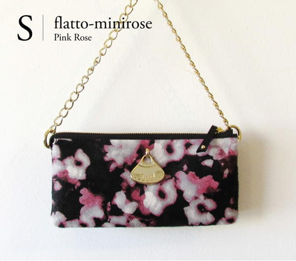 夜桜のようなプリントハラコのお財布ショルダーバッグ【flatto-minirose(小)】本革ハラコ 1枚目の画像