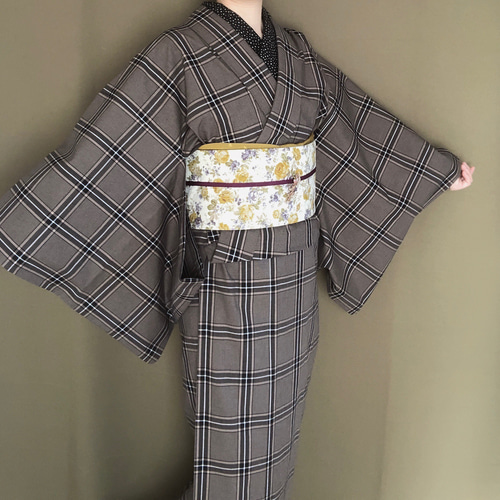 ブラウン×ベージュのグレンチェック木綿着物 着物 花鹿 kajika 通販