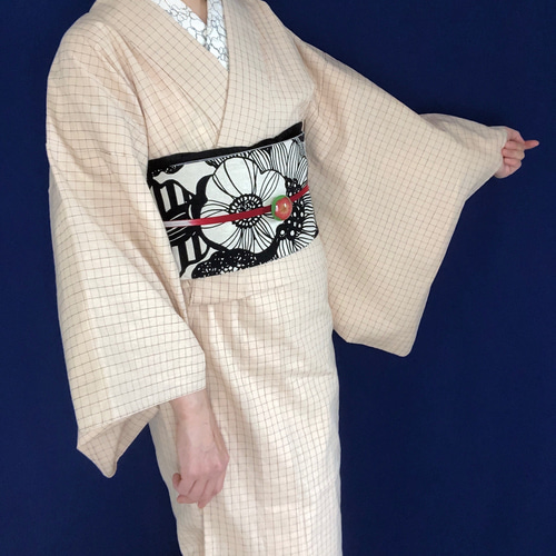 すっきりしっとり格子柄綿麻浴衣/ベージュ 浴衣 花鹿 kajika
