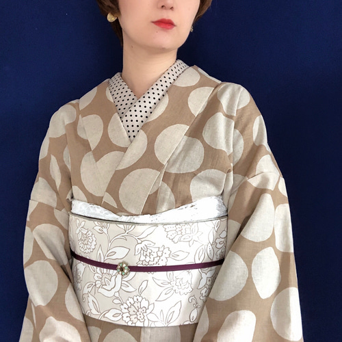 大きめ水玉柄 浴衣 Ummm. 日本製・先染めカットジャガードレディース浴衣 水玉模様