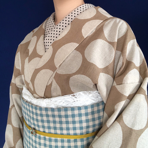 大きい水玉のカフェオレカラー綿麻浴衣 浴衣 花鹿 kajika 通販