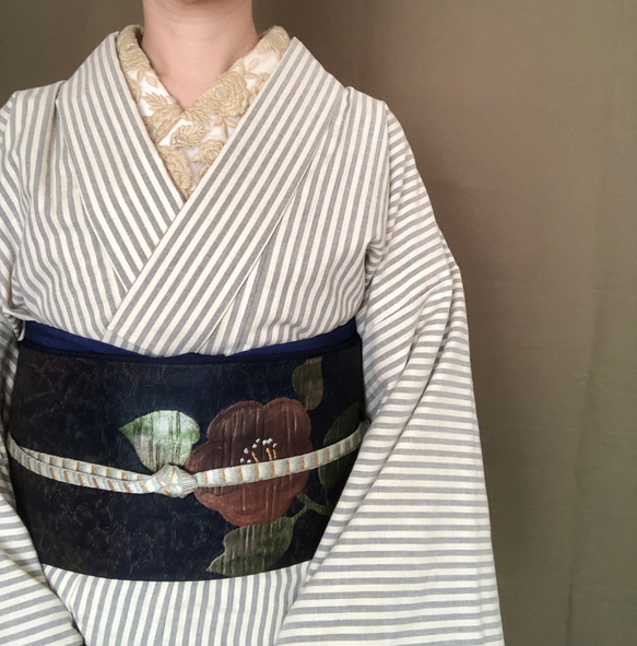 グレー×生成りストライプの柔らか木綿着物 着物 花鹿 kajika 通販  