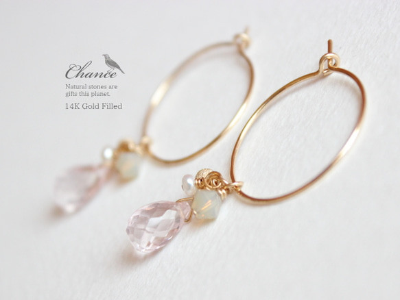 おまとめです！14kgf ローズクォーツとハーキマーのピアス 再販】14kgf/ﾊｰｷﾏｰｸｫｰﾂ/ﾛｰｽﾞｸｫｰﾂ｜Symphony heart-Rose quartz