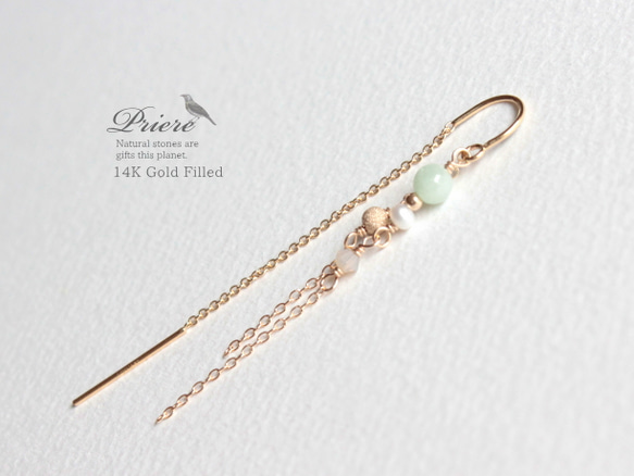 Priere 14K Gold filled ピアス/翡翠 3枚目の画像