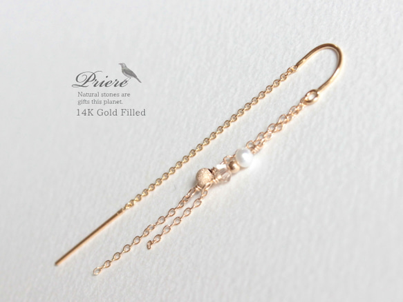 Priere 14K Gold filled ピアス/ピンクオパールAAA 4枚目の画像