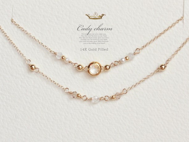 Candy charm 14KGF2連Bracelet/クリスタル/4月誕生石