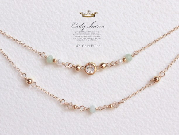 Candy charm 14KGF2連Bracelet/翡翠/5月誕生石 1枚目の画像