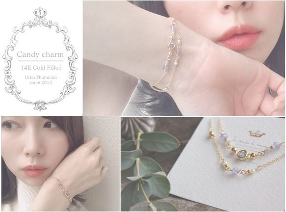 Candy charm 14KGF2連Bracelet/ムーンストーン/6月誕生石 3枚目の画像