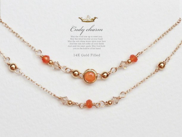 Candy charm 14KGF2連Bracelet/カーネリアン/7月誕生石
