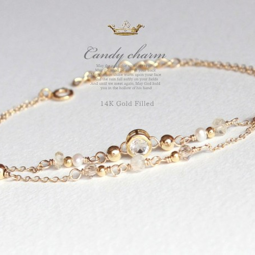 Candy charm 14KGF2連Bracelet/シトリン×トパーズ/11月誕生石