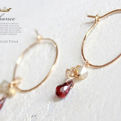 Chance 14KGF pierced earrings Garnet/フープピアス・ガーネット 2枚目の画像