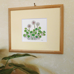 シロツメクサ～幸せの四つ葉のクローバー / 春の野の花シリーズ　＊額装付き手書き水彩画＊ 3枚目の画像