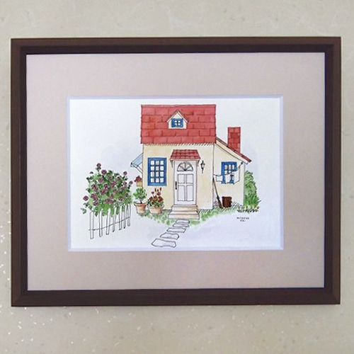 ♥お値下げ 幸せの赤い屋根の家 / お家シリーズ ＊額装付き手描き