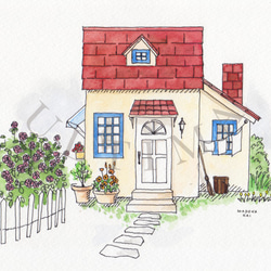 ♥お値下げ 幸せの赤い屋根の家  /  お家シリーズ　＊額装付き手描き水彩画＊　送料無料 7枚目の画像