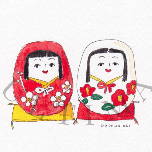 手描きイラスト 水彩原画 雪の中の女の子244 みまい